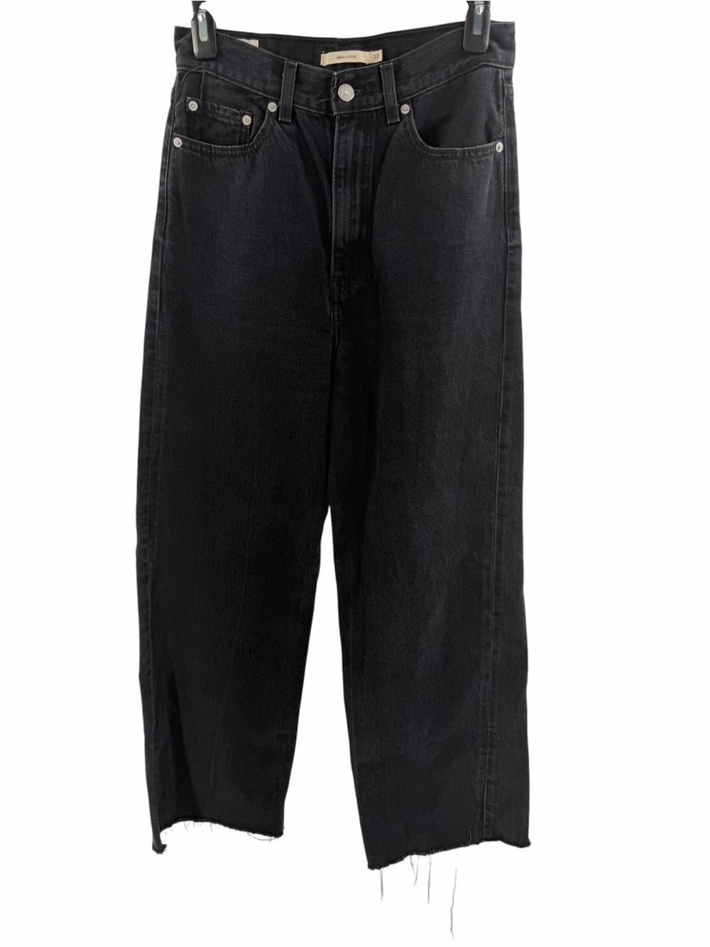 Levi’s Premium High Loose Black Raw Hem Wide Leg Jean Size 27